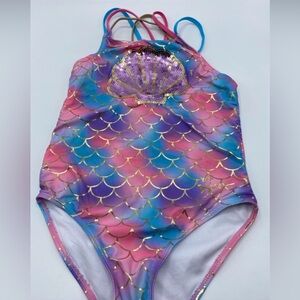 Beaty Johnson Mermaid Sequin Strappy  Girls Swimsuit One Pice Vacation Large 12